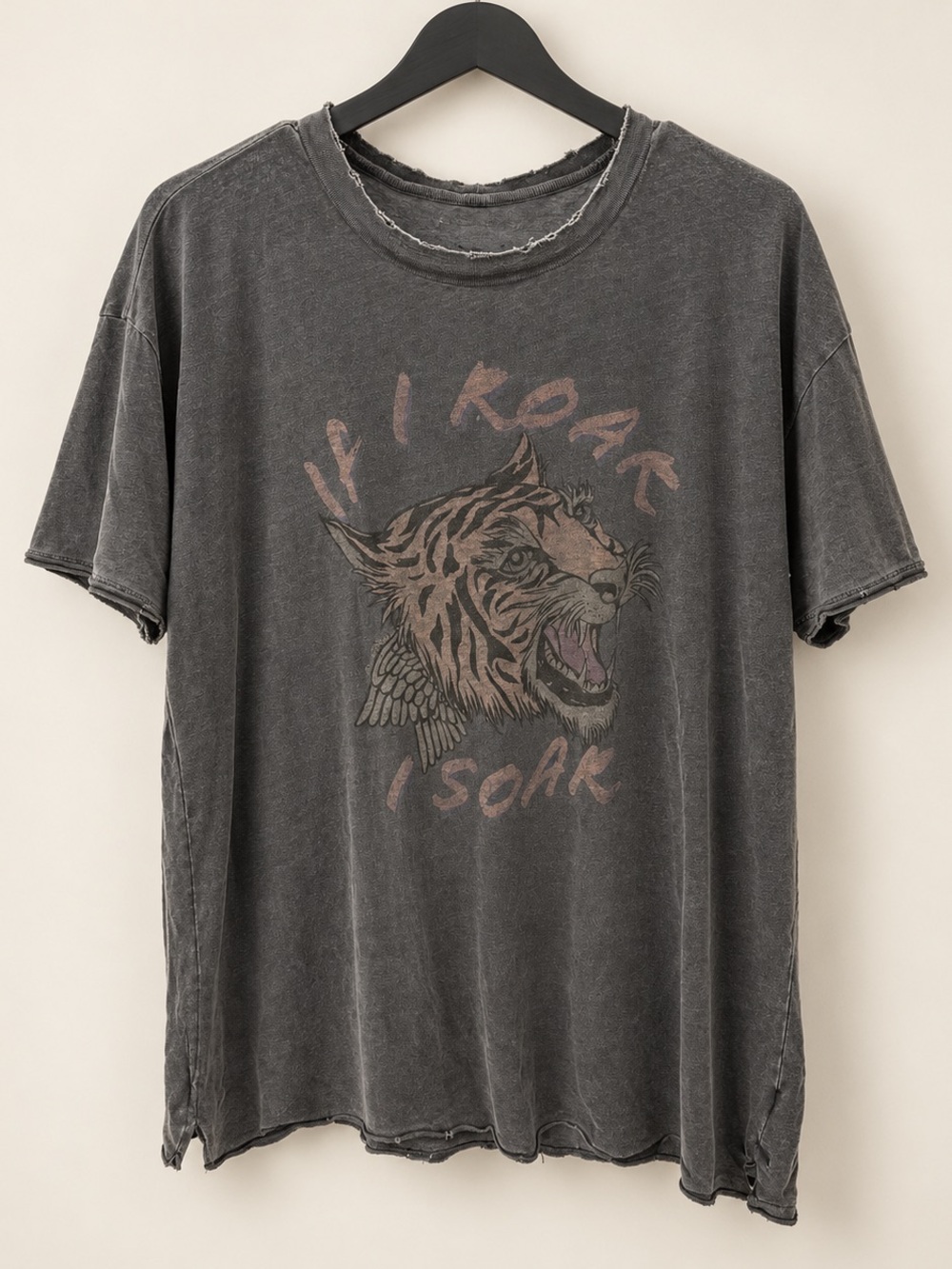Lauren Moshi Washed Black Graphic Tee with Tiger Motif